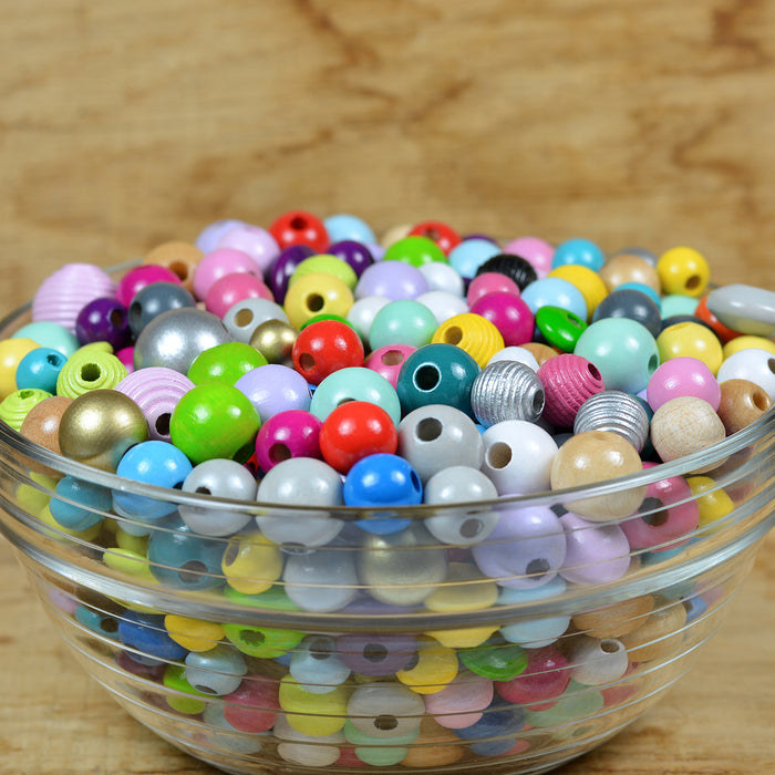 Räfflade träpärlor, 10mm, mörkrosa, 35st