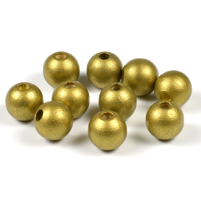 Träpärlor, 10mm, guld, 50st