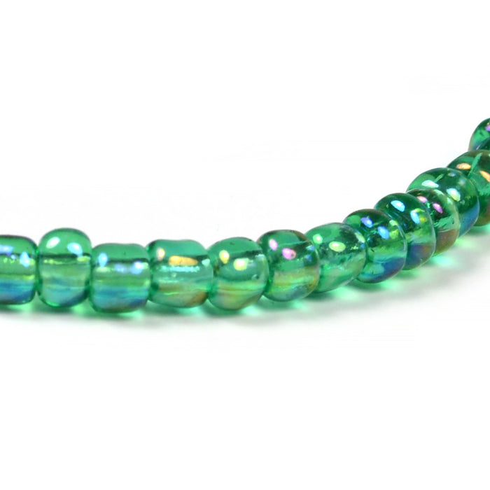 Seed Beads, 4mm, transparent-rainbow grön, 30g