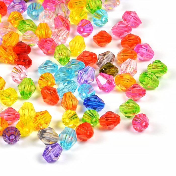 Bicone akrylpärlor, transparent-mix, 6x5mm, 300st