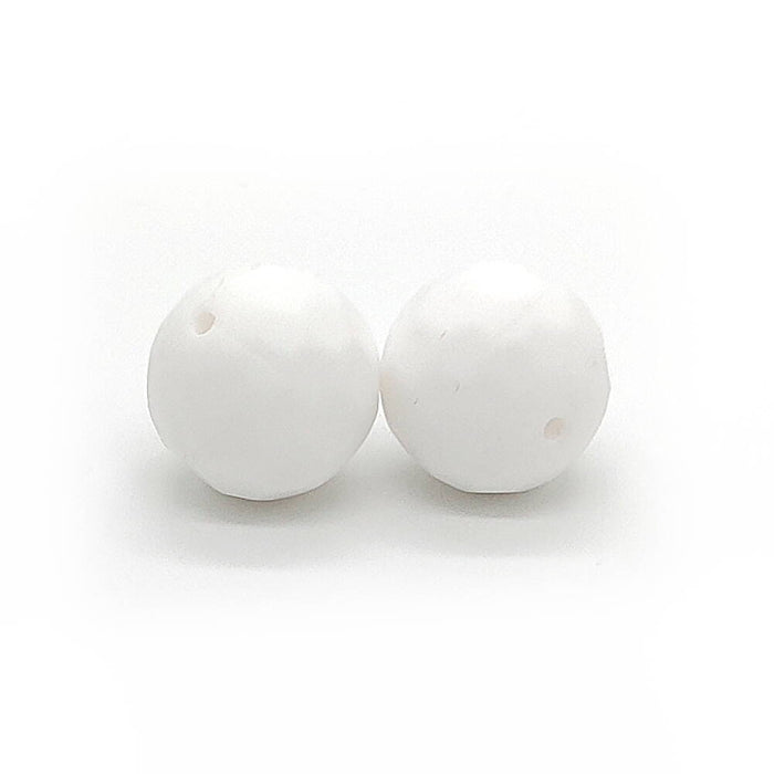 Facetterad silikonpärla, vit, 15mm
