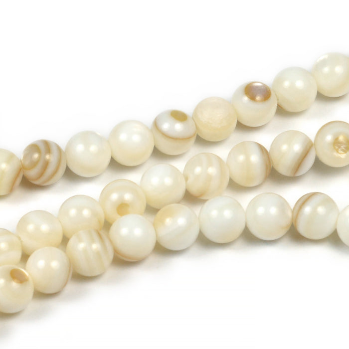 Runda snäckskalspärlor, ivory, 6mm