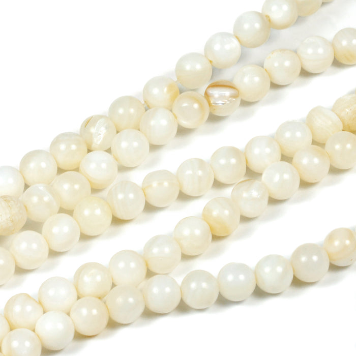 Runda snäckskalspärlor, ivory, 6mm