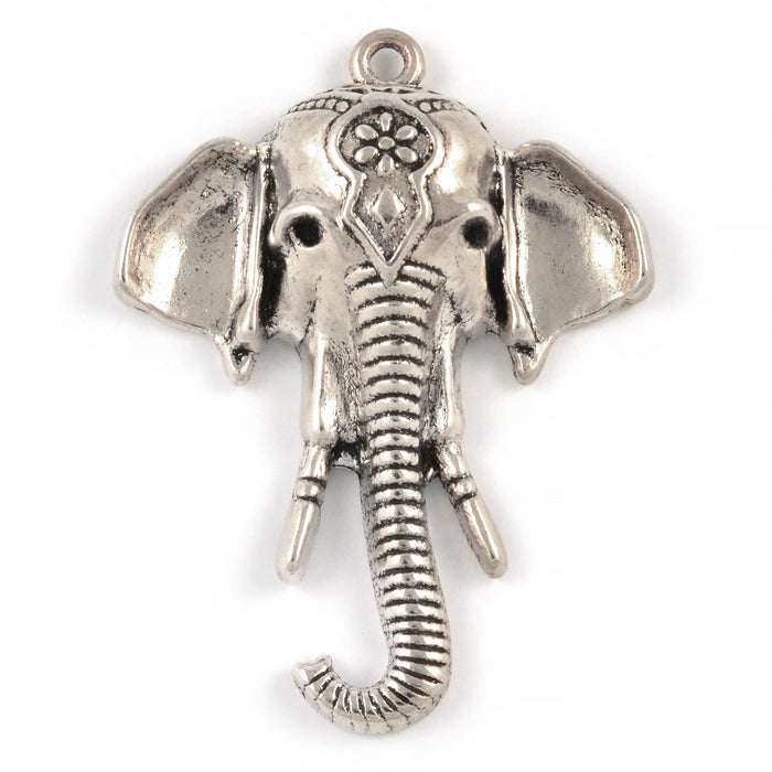 Berlock, elefanthuvud, antiksilver, 34x41mm, 2st