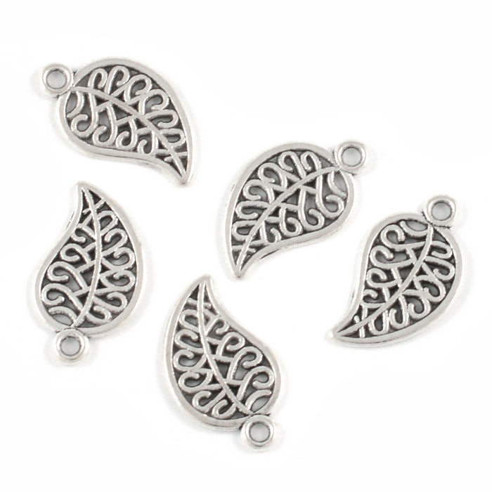 Berlock, löv, antiksilver, 10x15mm, 10st