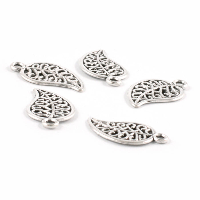 Berlock, löv, antiksilver, 10x15mm, 10st