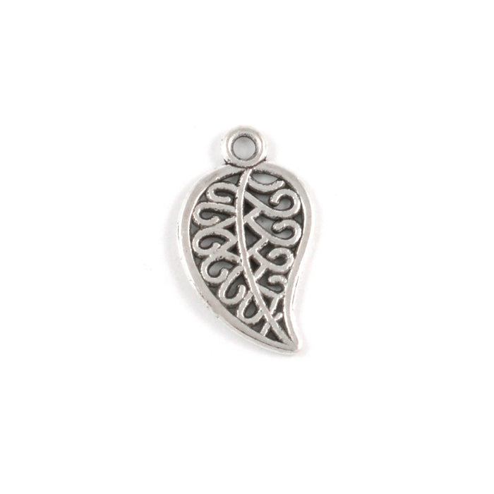 Berlock, löv, antiksilver, 10x15mm, 10st