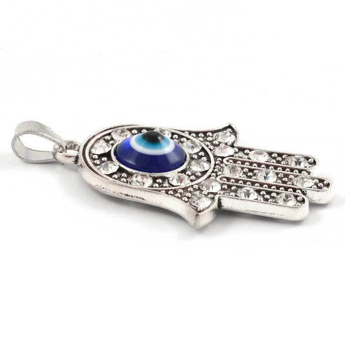 Berlock, Hamsas hand med strass och evil eye, antiksilver, 29x37mm, 1st