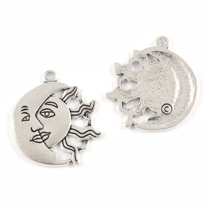 Berlock, måne och sol, antiksilver, 27x26mm, 2st