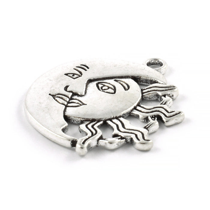 Berlock, måne och sol, antiksilver, 27x26mm, 2st