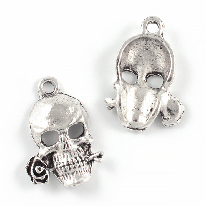 Berlock, döskalle med ros, antiksilver, 16x20mm, 5st