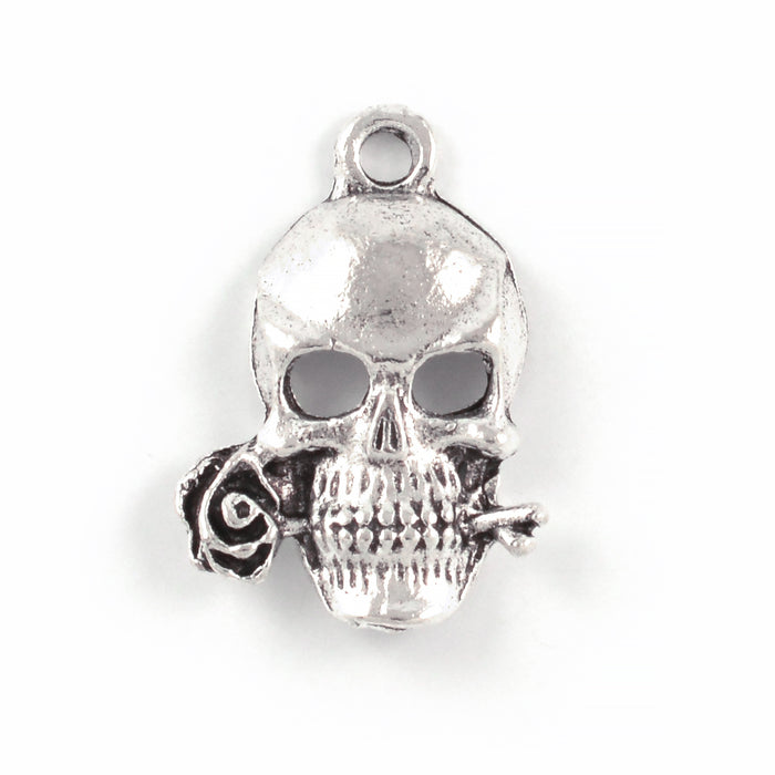 Berlock, döskalle med ros, antiksilver, 16x20mm, 5st