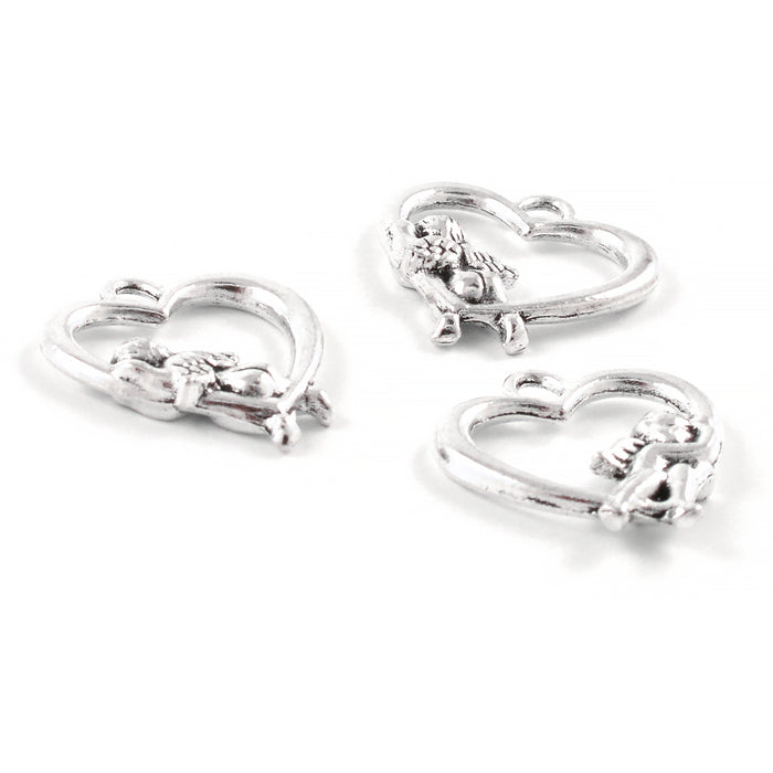 Berlock, ängel i hjärta, antiksilver, 18x17mm, 5st