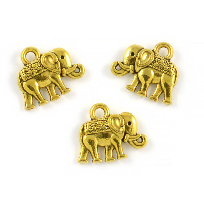 Berlock, elefant, antikguld, 14x9mm, 8st
