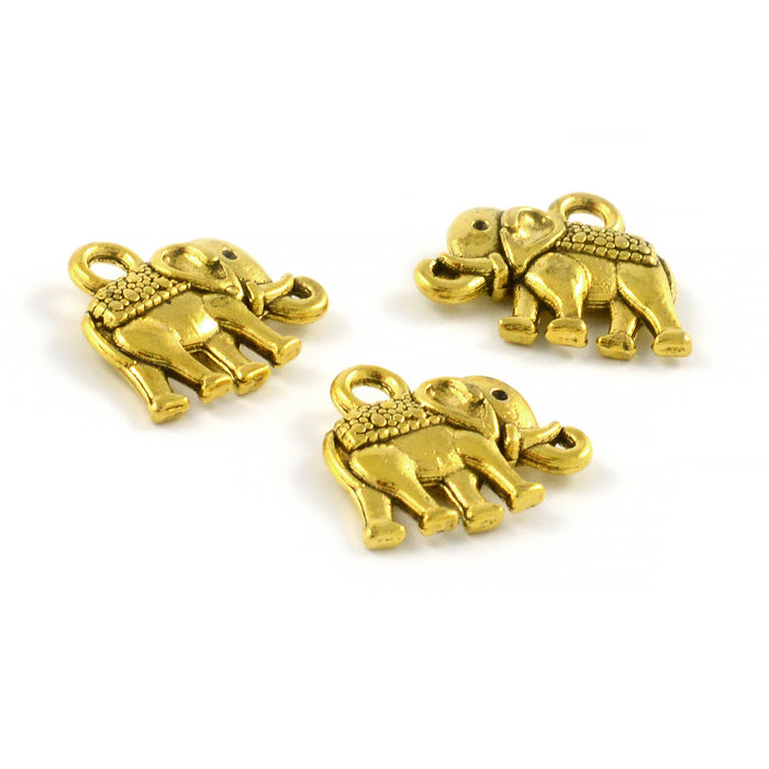 Berlock, elefant, antikguld, 14x9mm, 8st