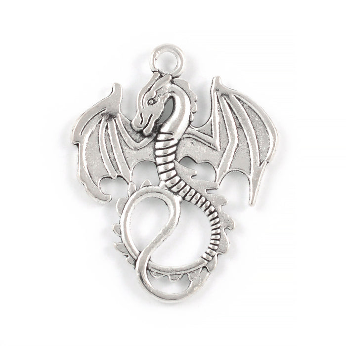 Berlock, drake, antiksilver, 28x31mm, 2st