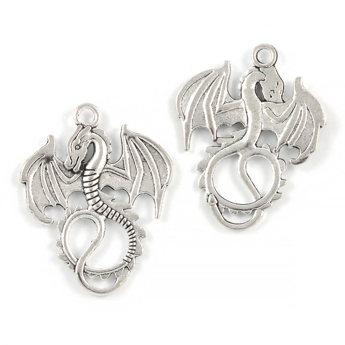 Berlock, drake, antiksilver, 28x31mm, 2st