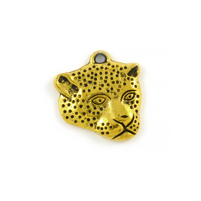 Berlock, leopardhuvud, antikguld, 20x18mm, 4st