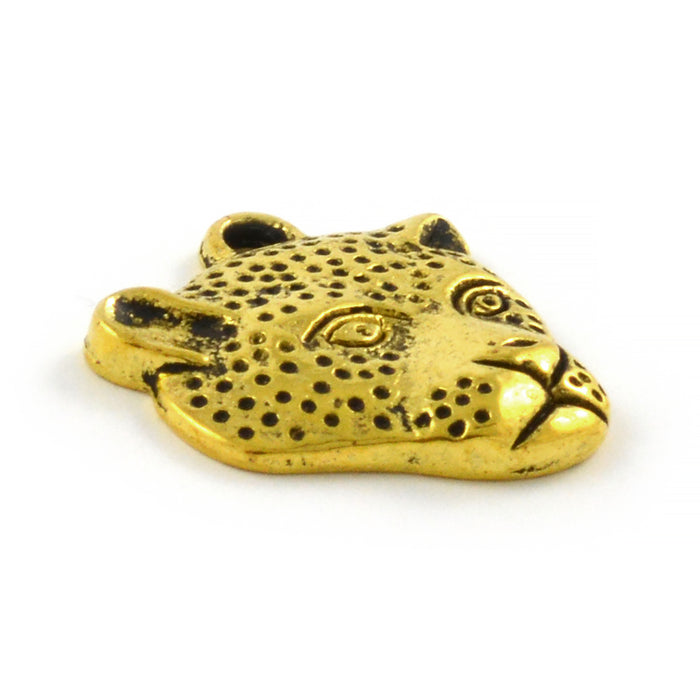 Berlock, leopardhuvud, antikguld, 20x18mm, 4st