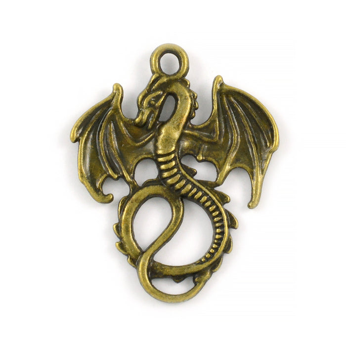 Berlock, drake, antikbrons, 28x31mm, 2st