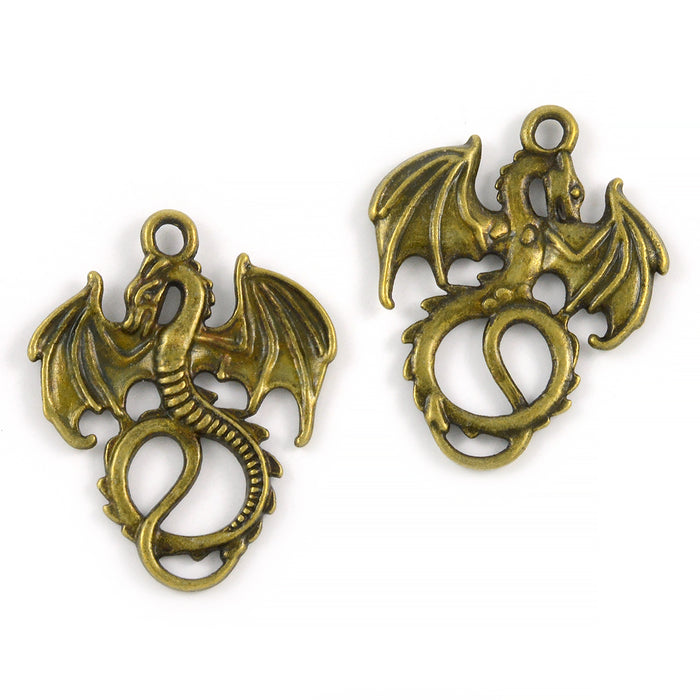 Berlock, drake, antikbrons, 28x31mm, 2st