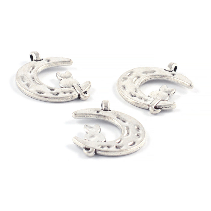 Berlock, halvmåne med katt, antiksilver, 18mm, 5st