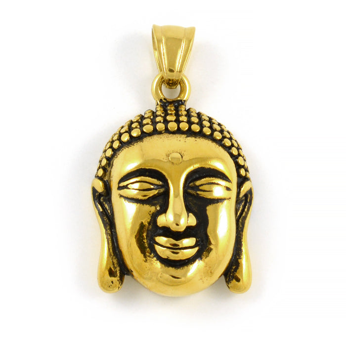 Stor berlock / hänge, Buddha huvud, rostfritt stål i guld, 24x29mm, 1st
