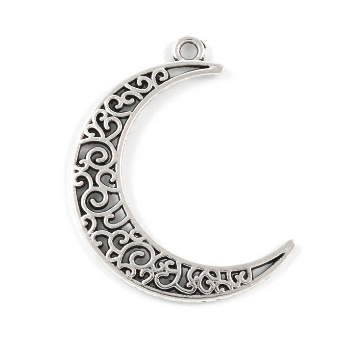 Berlock, stor halvmåne med ornament, antiksilver, 30x37mm, 2st