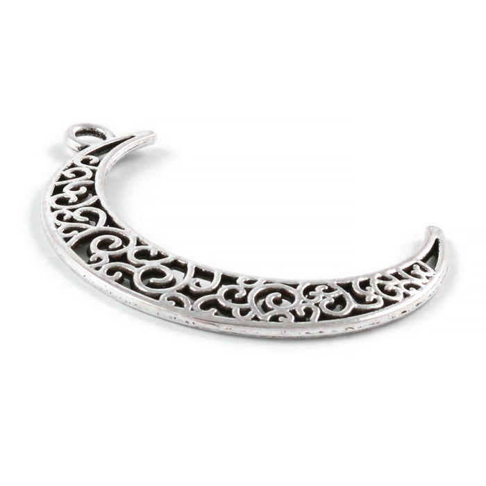Berlock, stor halvmåne med ornament, antiksilver, 30x37mm, 2st