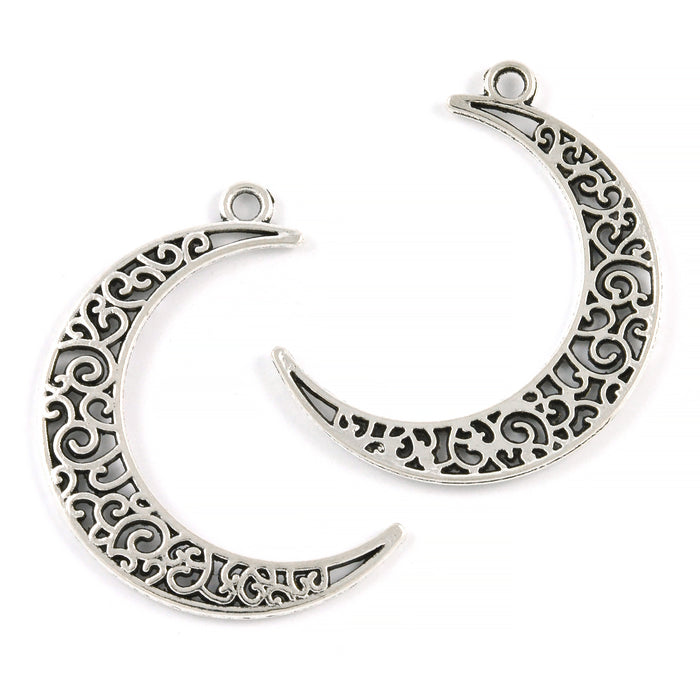 Berlock, stor halvmåne med ornament, antiksilver, 30x37mm, 2st