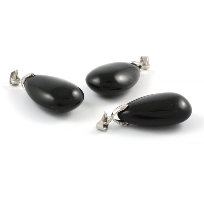 Hänge, droppe av svart obsidian, 24mm, 1st
