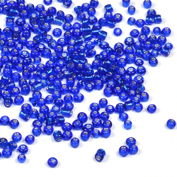 Seed Beads, 2mm, silverlined marinblå, 30g