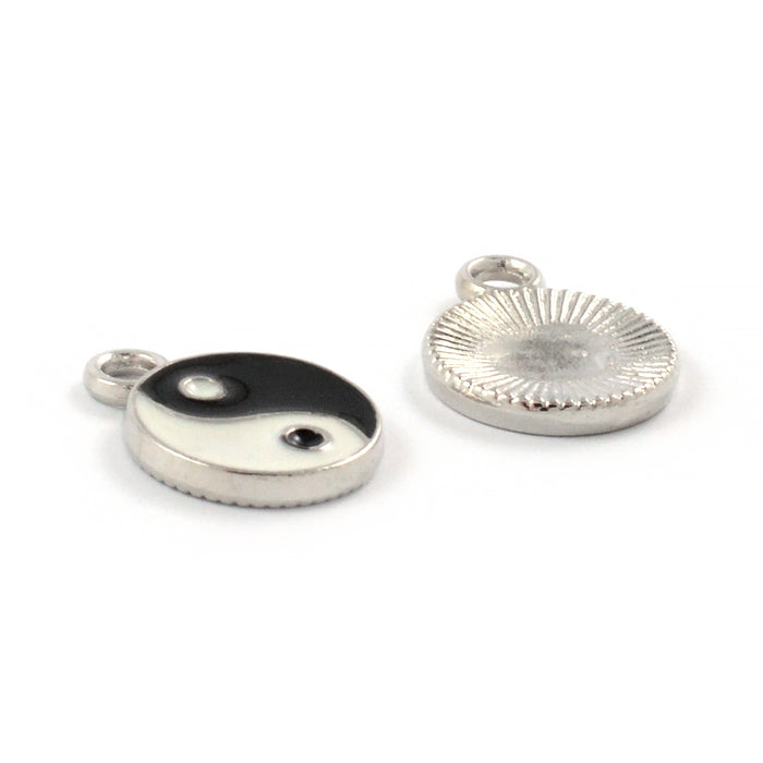 Berlock "Yin och Yang", platina/svart-vit, 12mm, 2st