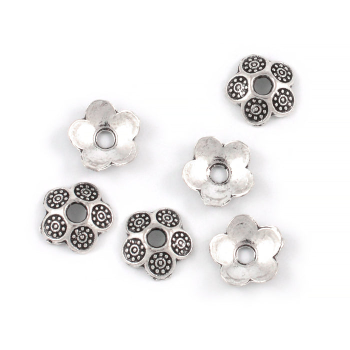 Pärlhattar, blomma med cirklar, antiksilver, 8mm, 20st
