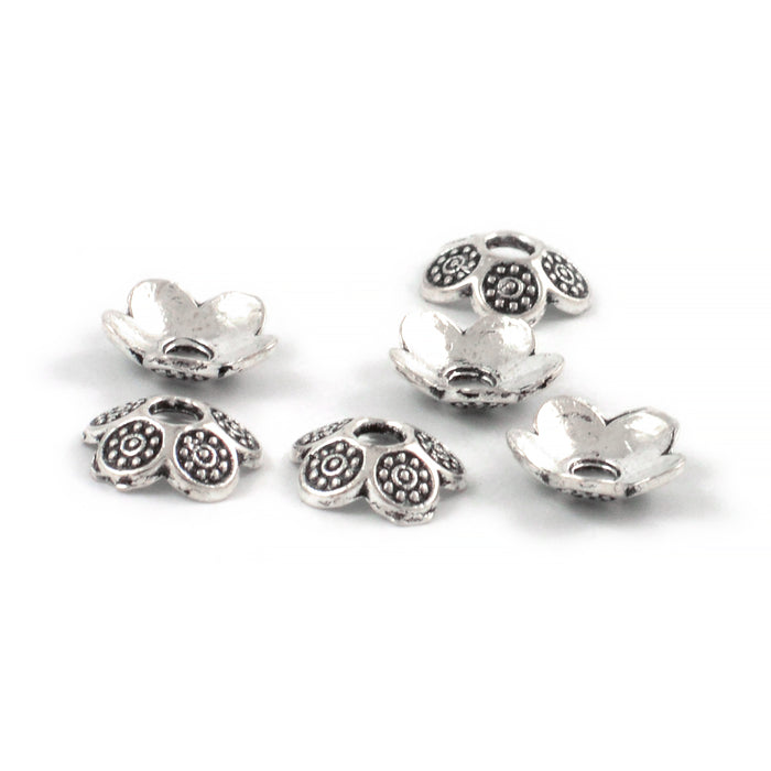 Pärlhattar, blomma med cirklar, antiksilver, 8mm, 20st