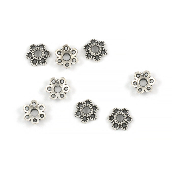 Pärlhattar, liten blomma, antiksilver, 5,5mm, 20st