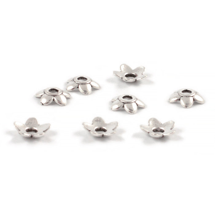 Pärlhattar, 5-bladig blomma, antiksilver, 6mm, 20st
