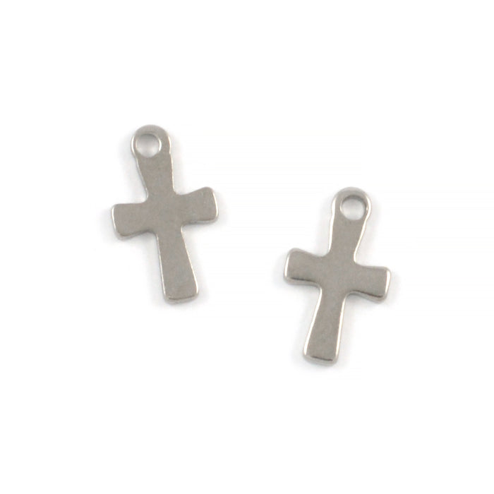 Berlock, kors, rostfritt stål, 7x12mm, 5st