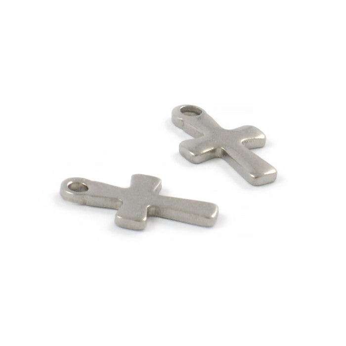 Berlock, kors, rostfritt stål, 7x12mm, 5st