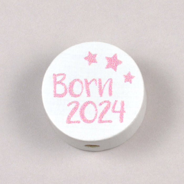 Motivpärla i trä, "Born 2024"