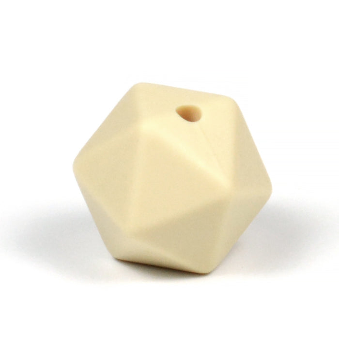 Kantig silikonpärla, beige, 16mm