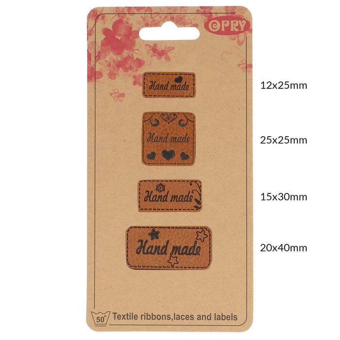 Opry konstläder etiketter "Hand made", 4-pack
