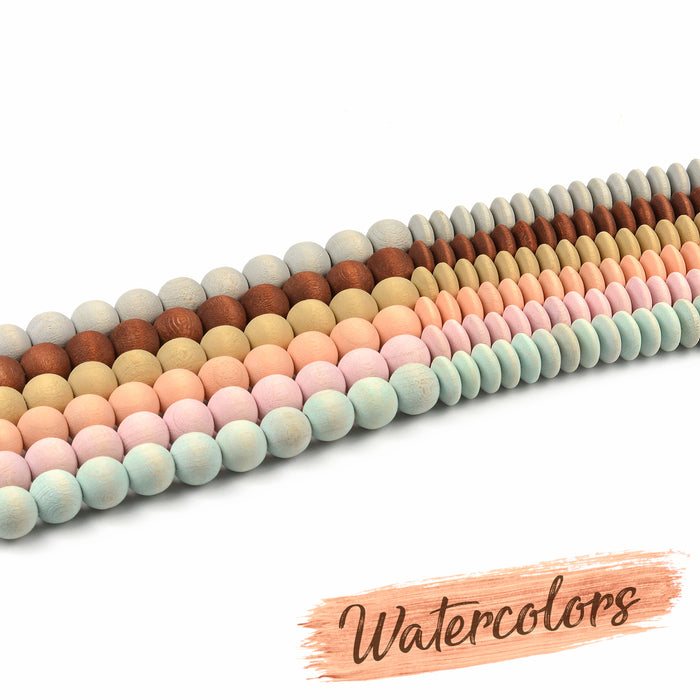 Träpärlor, 10mm, watercolors – blue, 40st