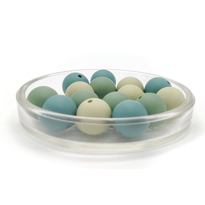 Set med silikonpärlor, "dusty green", 15mm, 15-pack