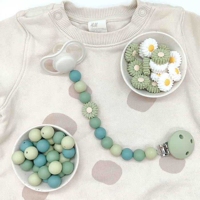 Set med silikonpärlor, "dusty green", 15mm, 15-pack