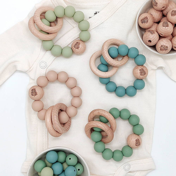 Set med silikonpärlor, "dusty green", 15mm, 15-pack