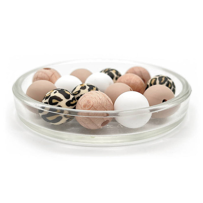 Set med silikonpärlor, "leopard", 15mm, 15-pack