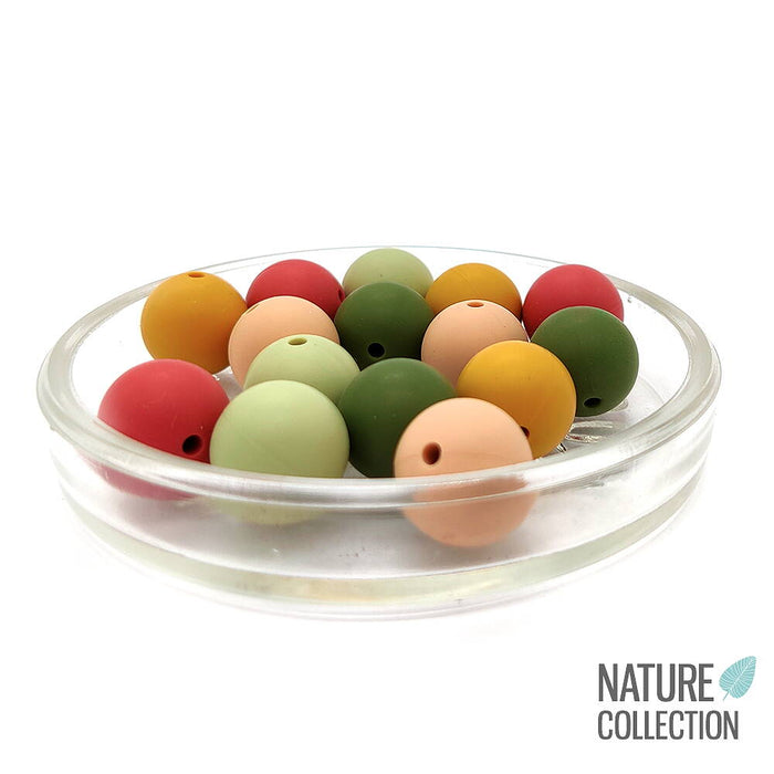Set med silikonpärlor, "nature", 15mm, 15-pack