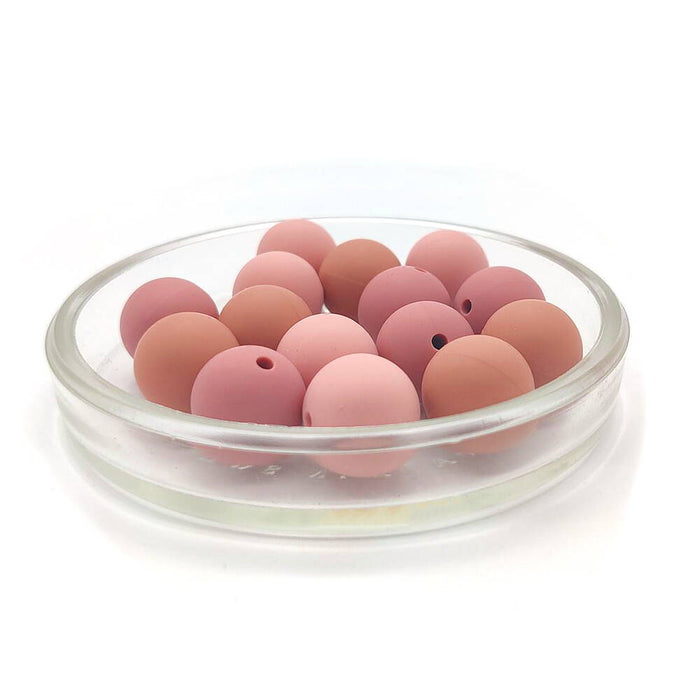 Set med silikonpärlor, "dusty rose", 15mm, 15-pack