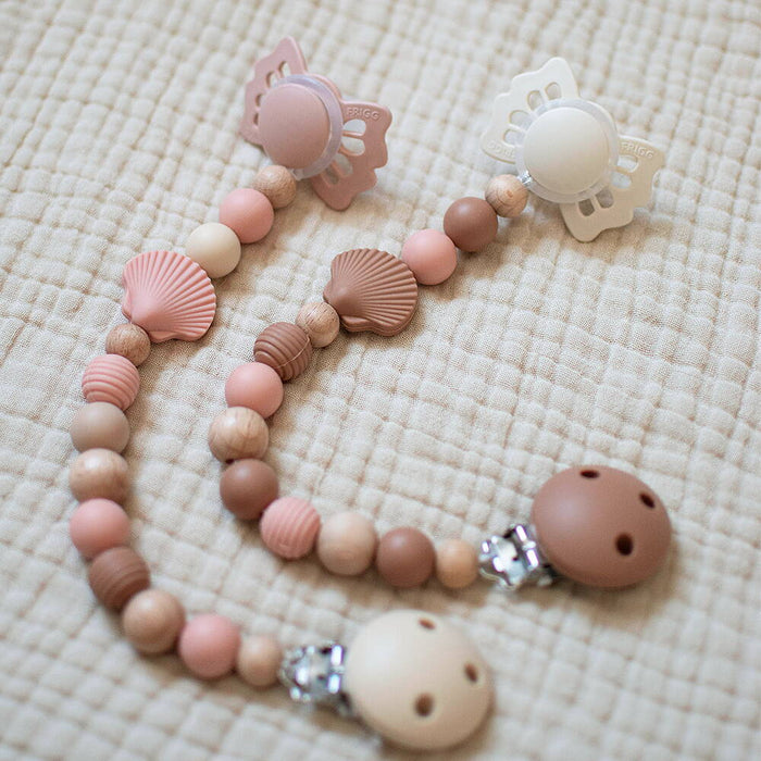Räfflad silikonpärla, dusty pink, 15mm